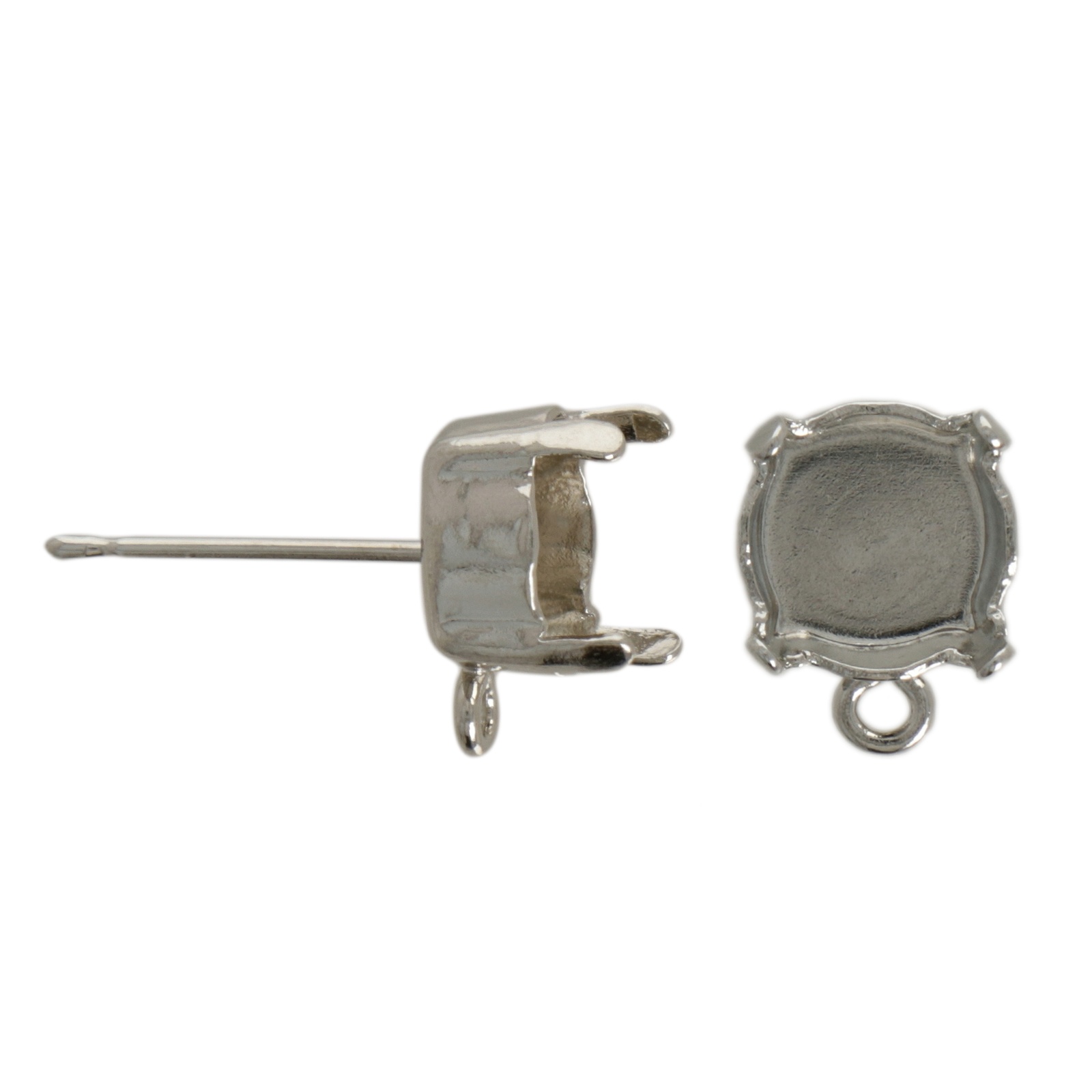 rhodium silver plated post earrings with chaton ss39 (8,41mm) setting 9mm | 8pc