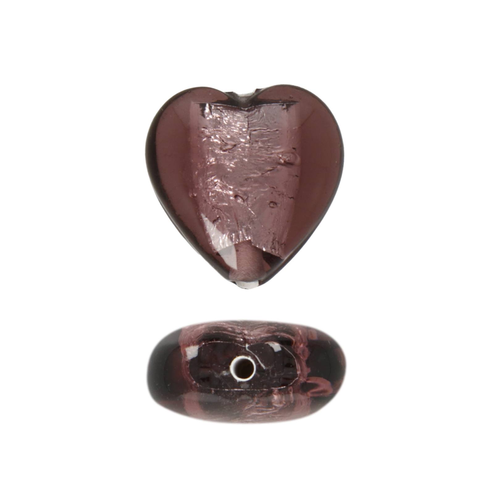czech lampwork silver leaf amethyst heart 16mm | 1pc