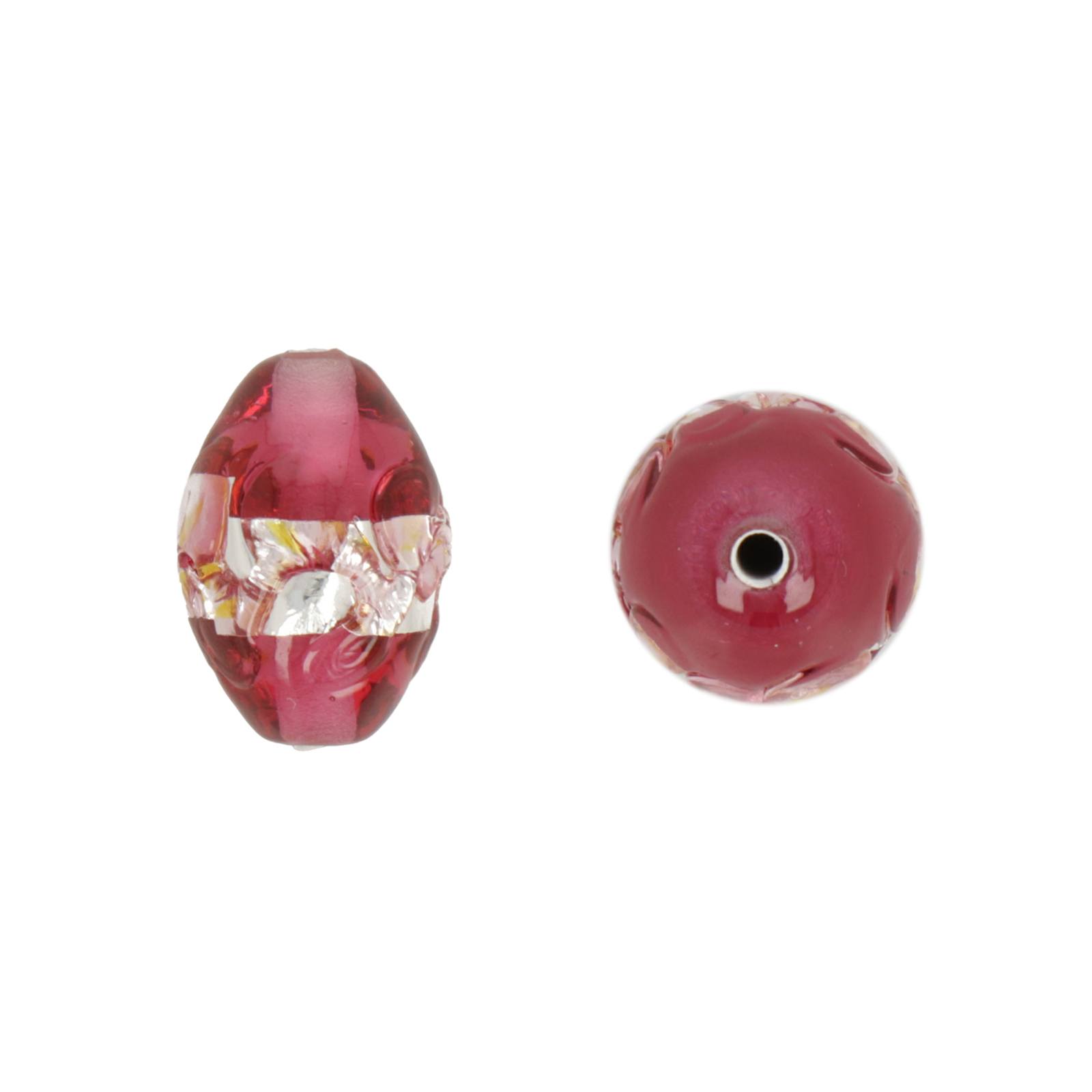 czech lampwork silver leaf hammered fuchsia oliva 16x10mm | 1pc