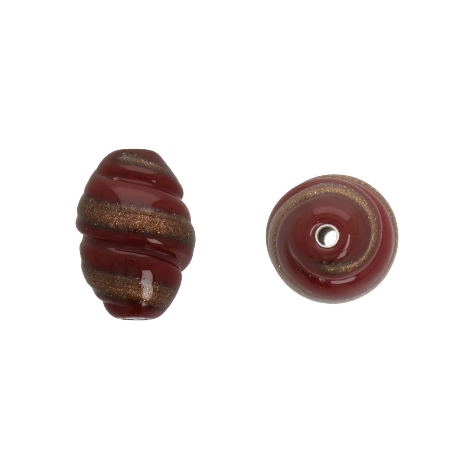 czech lampwork bronze twisted maroon oliv 16x10mm | 1st