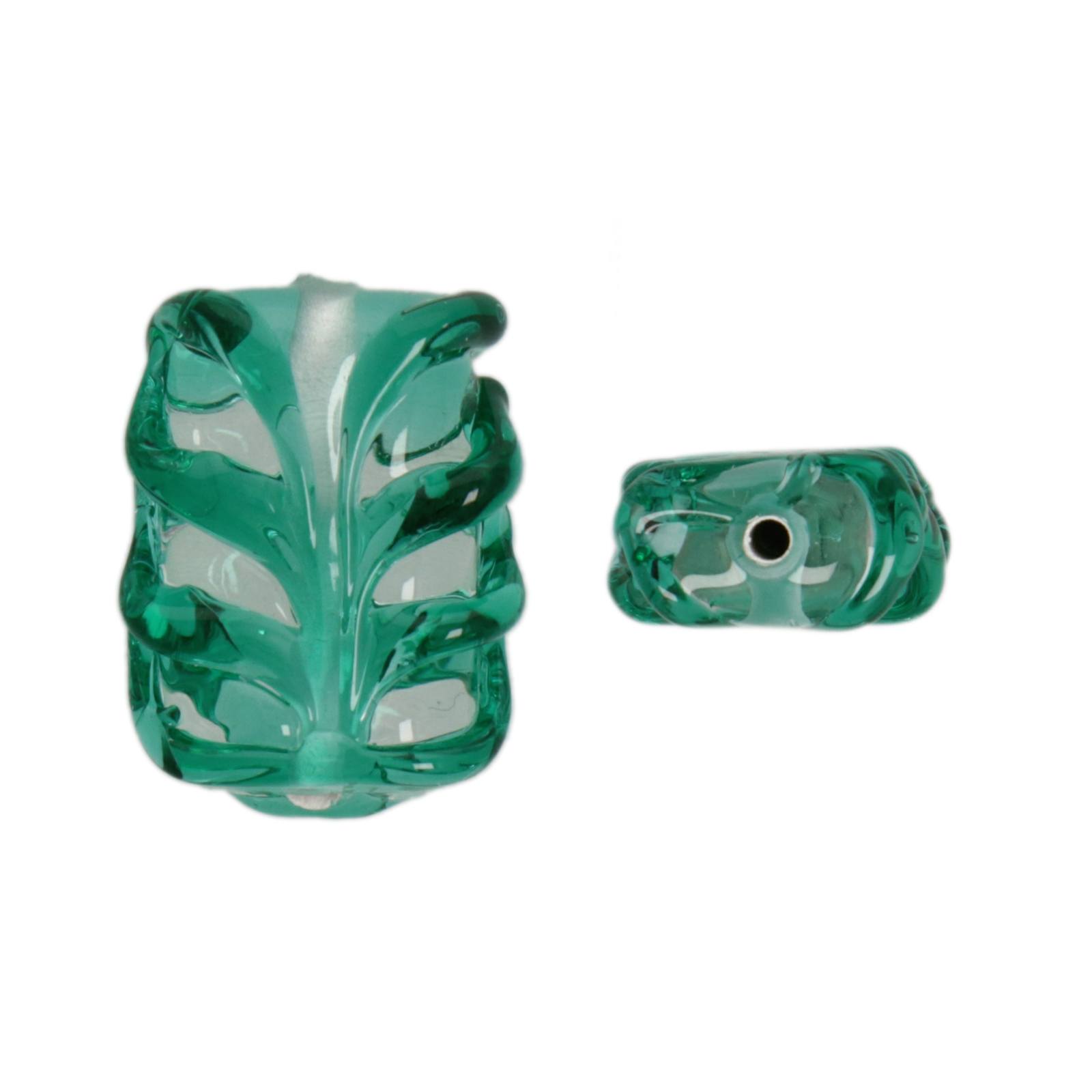czech lampwork green striped crystal rectangle 18x12mm | 1pc