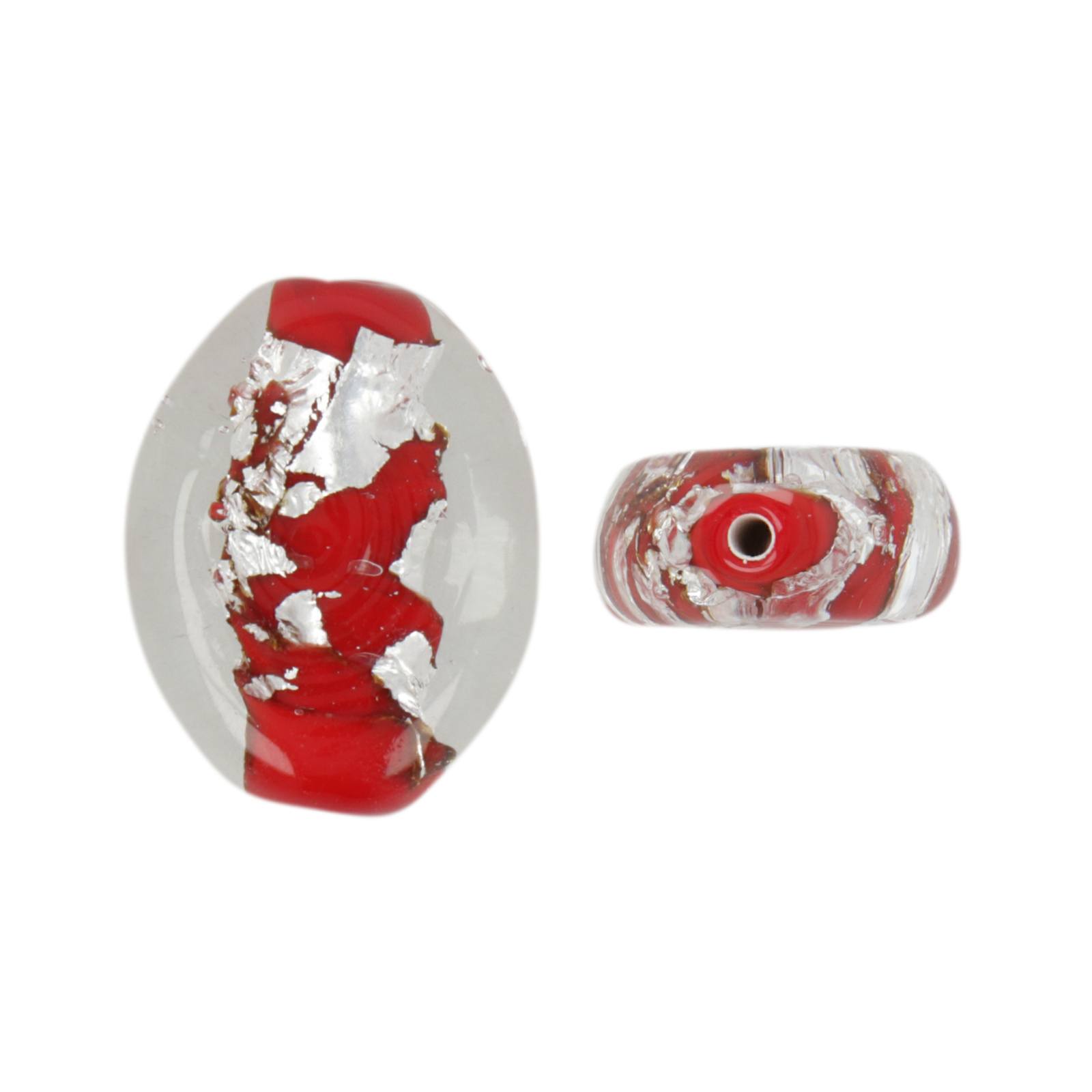 czech lampwork red silver leaf crystal oval 18x15mm | 1pc