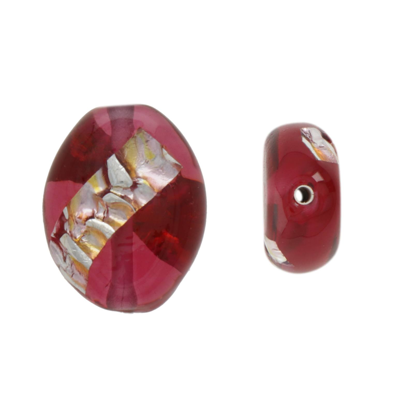 czech lampwork silver hammered fuchsia oval 18x15mm | 1pc