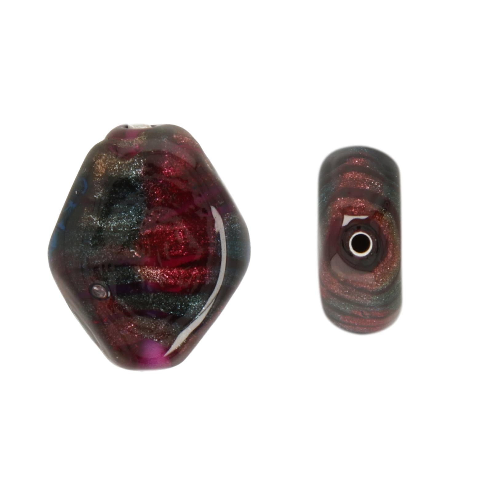 czech lampwork silver leaf teal garnet irregülar 18x15mm | 1st