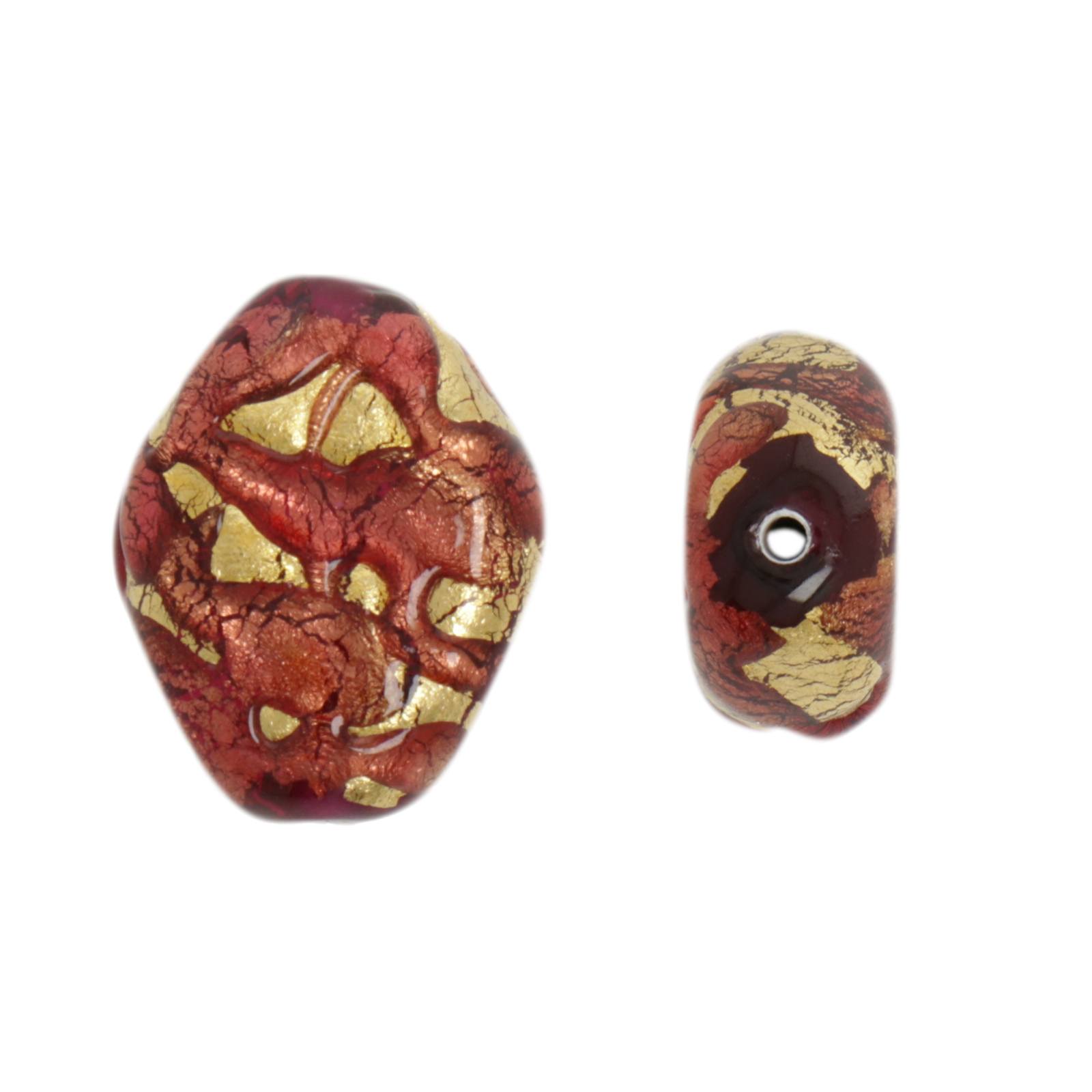 czech lampwork gold splashed fuchsia irregular 18x15mm | 1pc