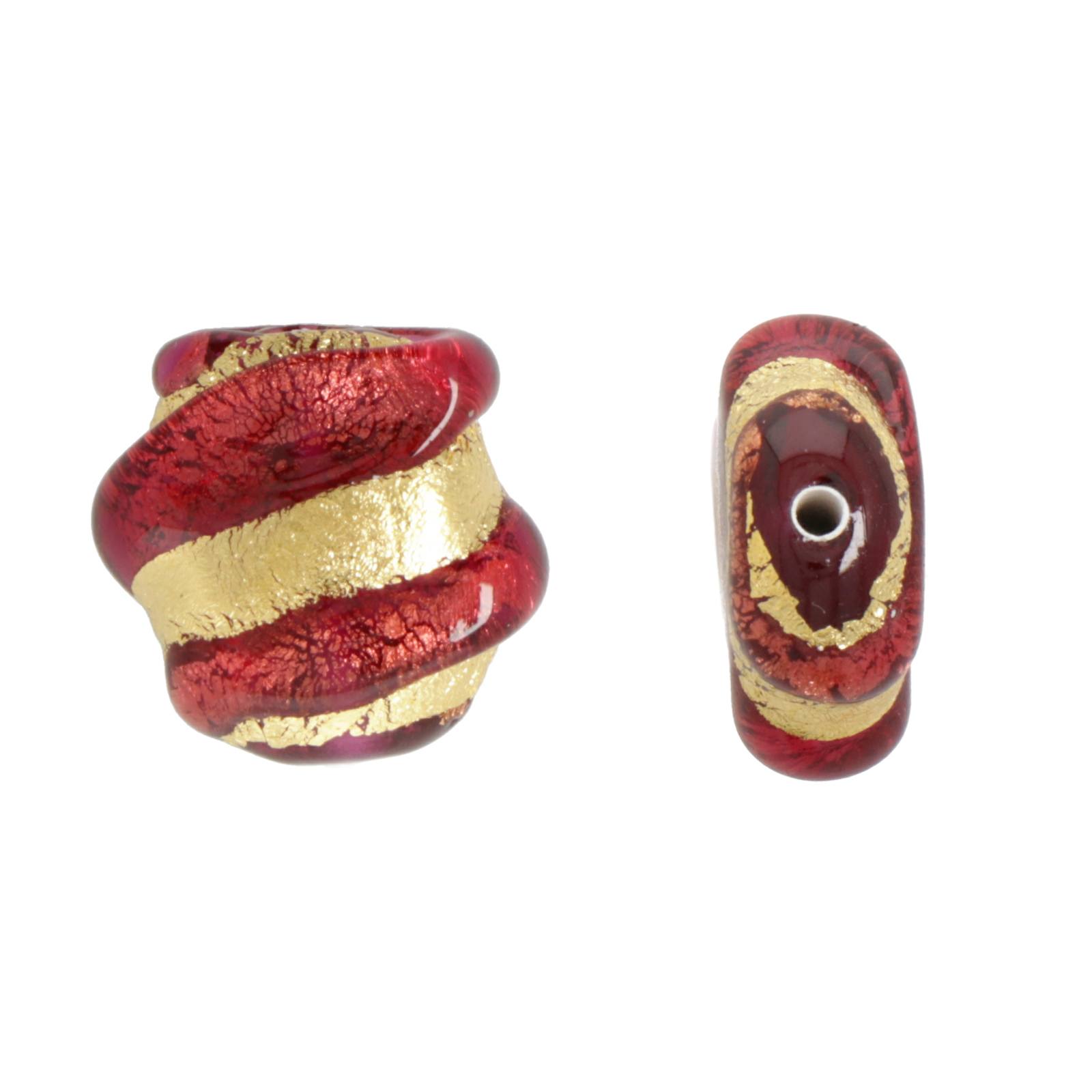 czech lampwork gold leaf fuchsia coin twisted 15x13mm | 1pc