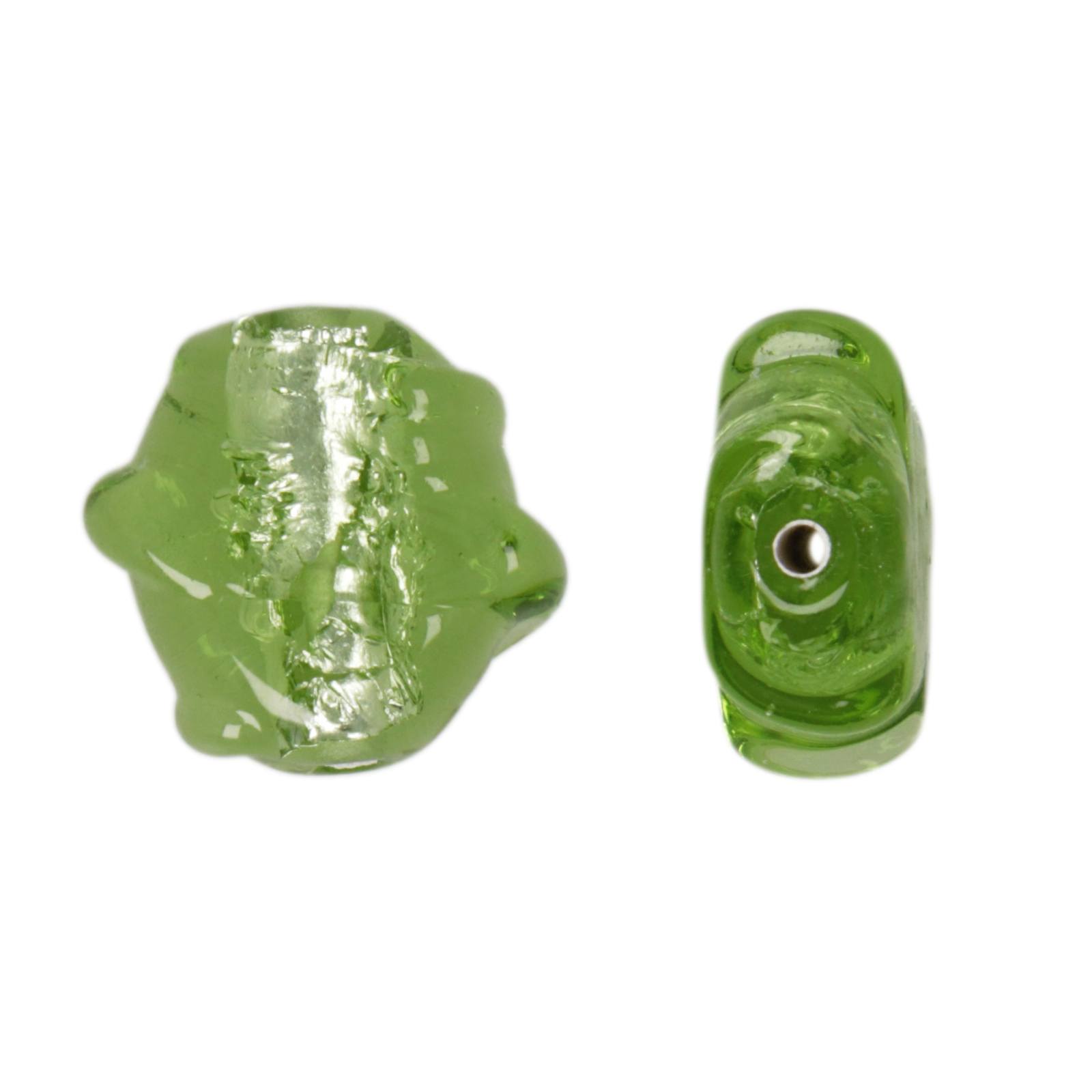 czech lampwork silver leaf peridot coin twisted 15x13mm | 1pc