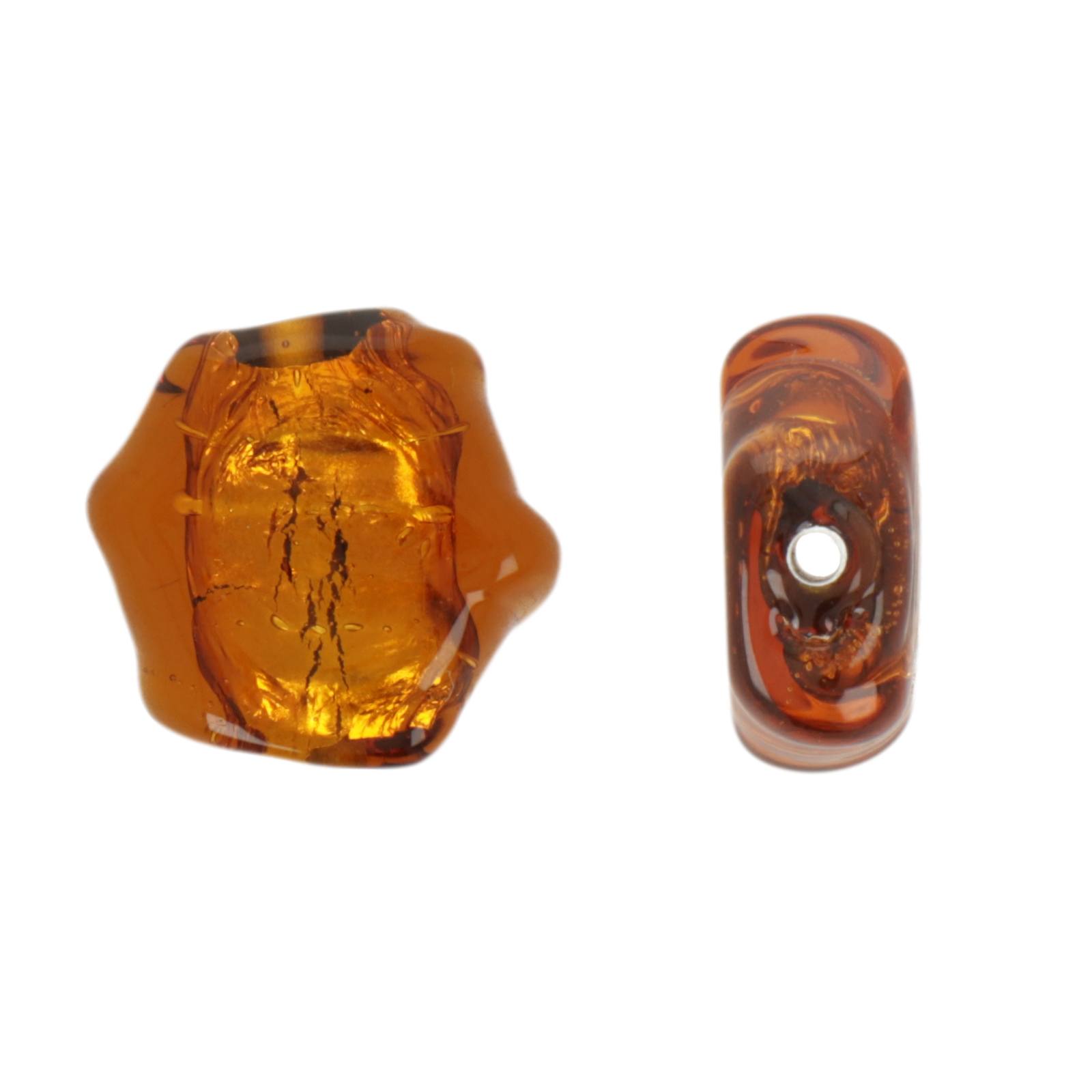 czech lampwork silver leaf amber coin twisted 15x13mm | 1pc