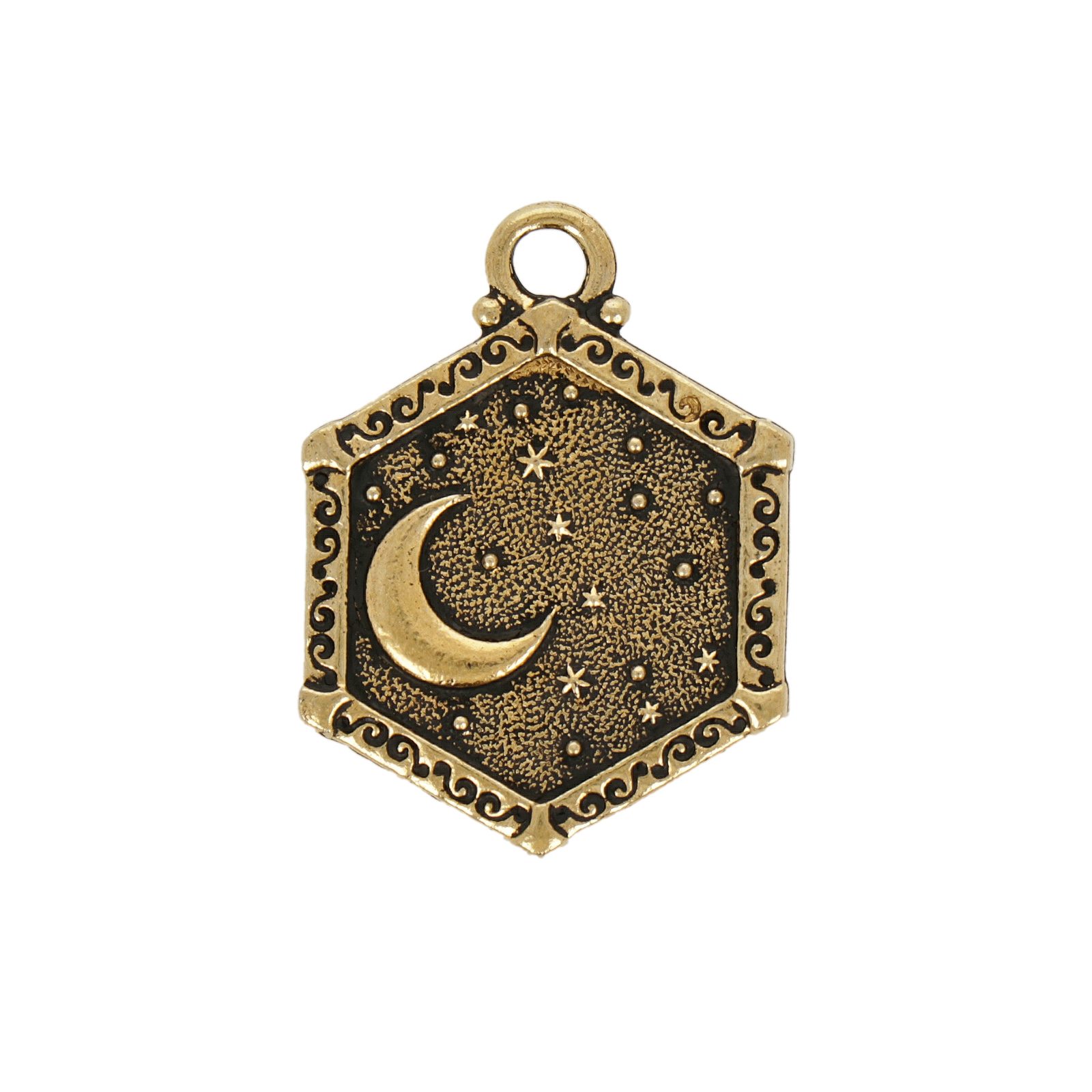 antique gold plated sun and moon pendant 21,5mm | 1pc