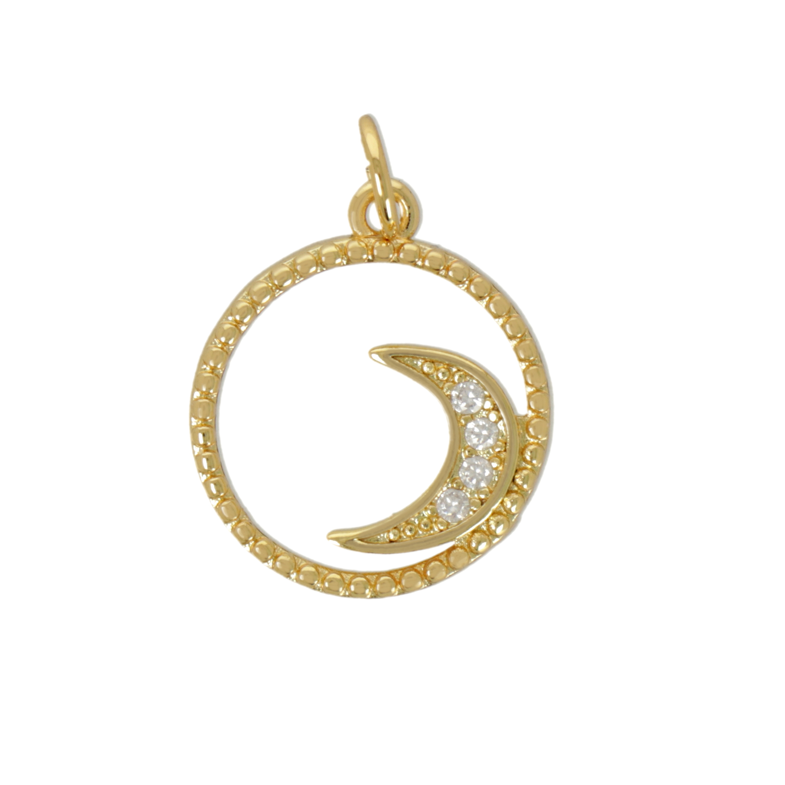gold plated metal cz pendant - coin with moon 15mm | 1pc