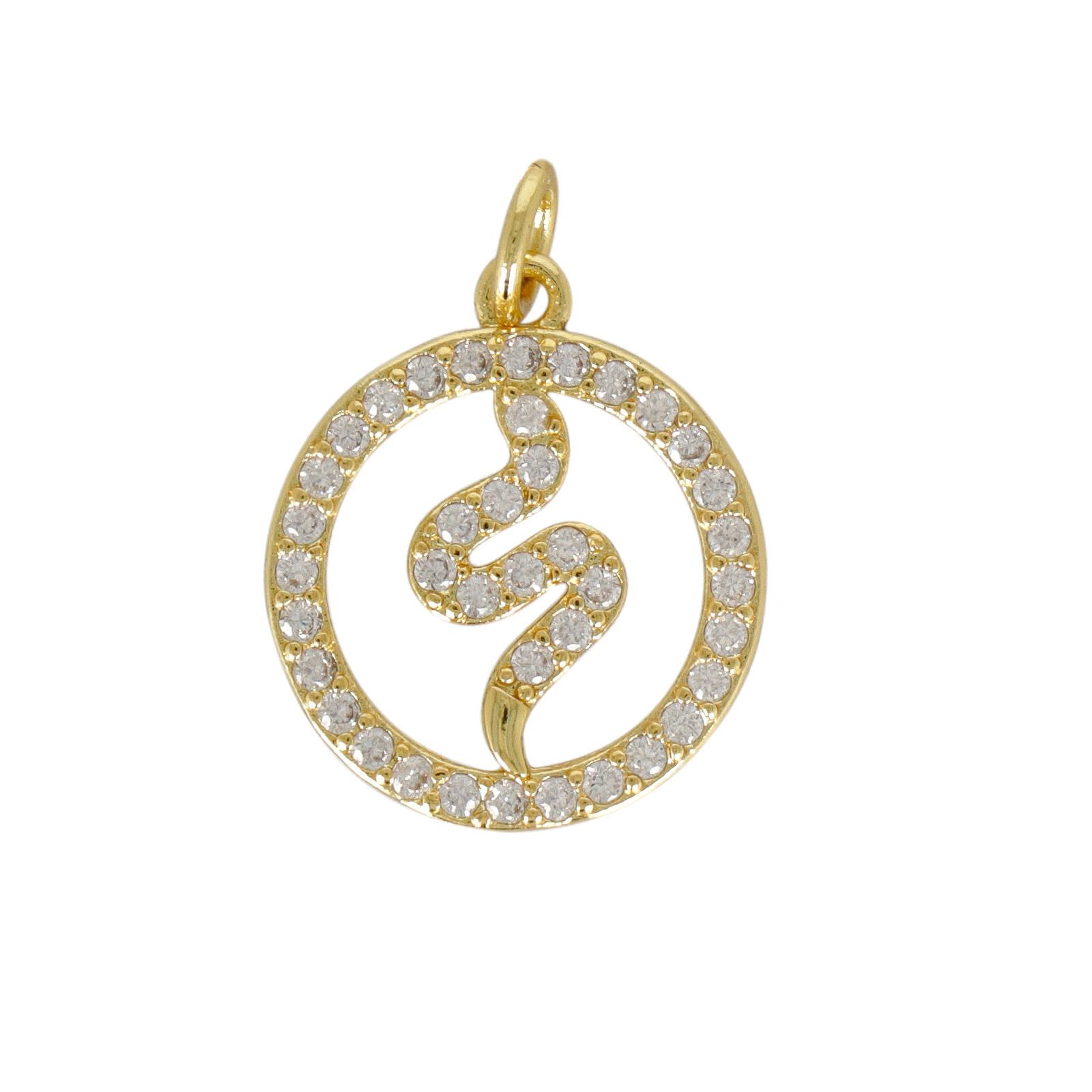 gold plated metal cz pendant - coin with snake 15mm | 1pc