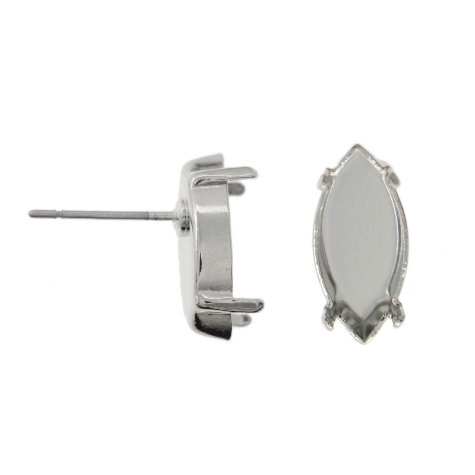 rhodium silver plated post earrings with navette 4228 setting 15x7mm | 2pc