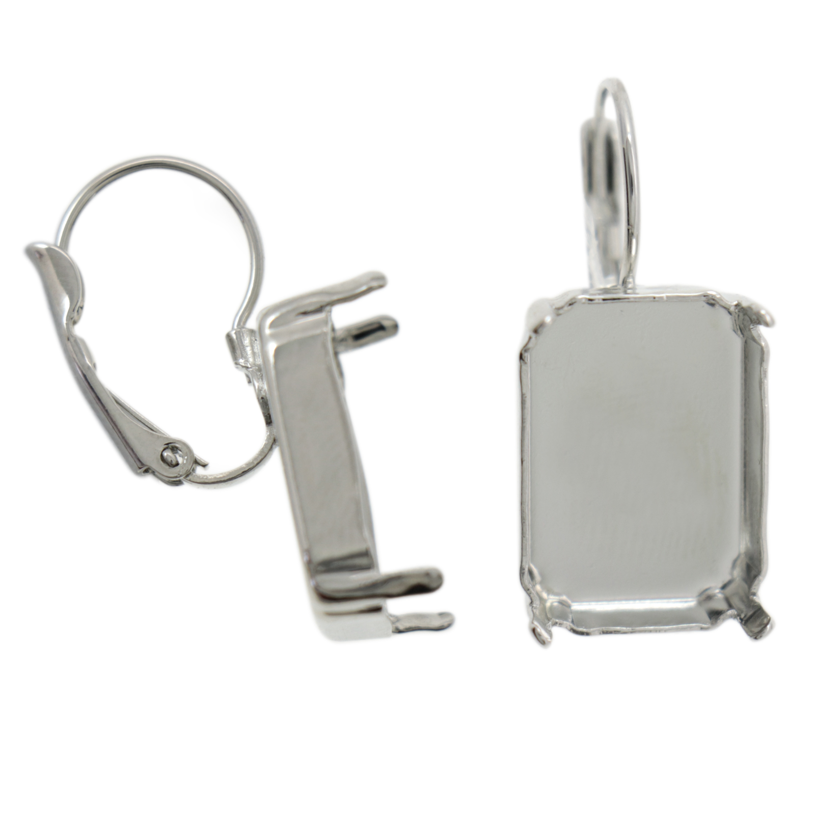 rhodium silver plated leverback with octagon 4610 setting 18x13mm | 2pc