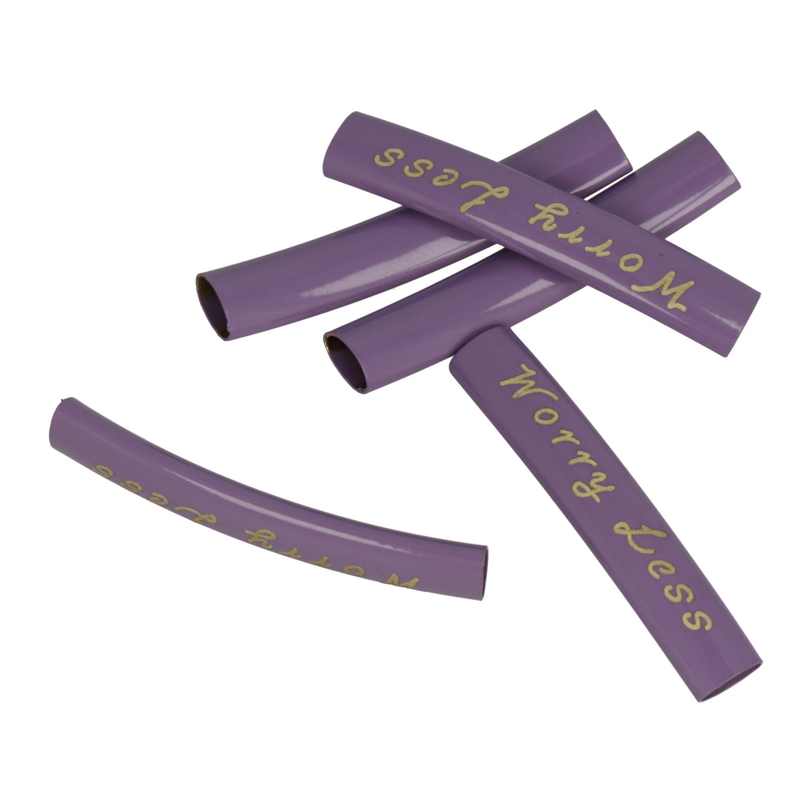 violet dyed metal tube "worry less" 35x6mm (width 5x2,5mm) | 1pc