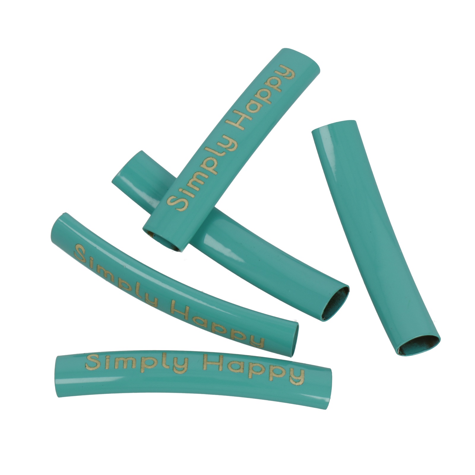 turquoise dyed metal tube "simply happy" 35x6mm (width 5x2,5mm) | 1pc