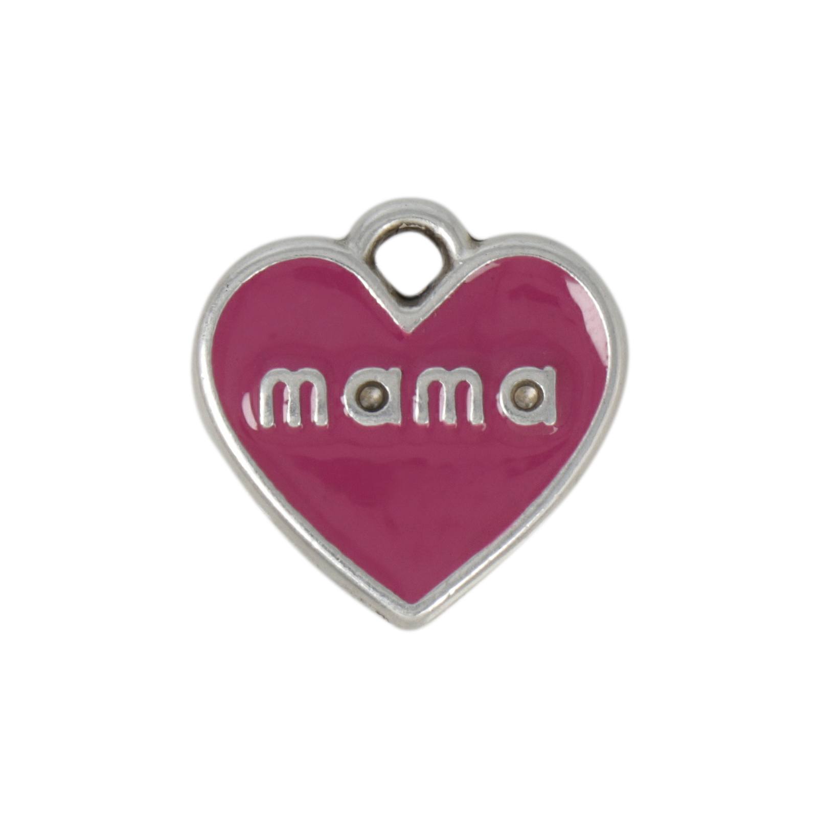 pink enameled heart "mama" charm 18mm | 1pc