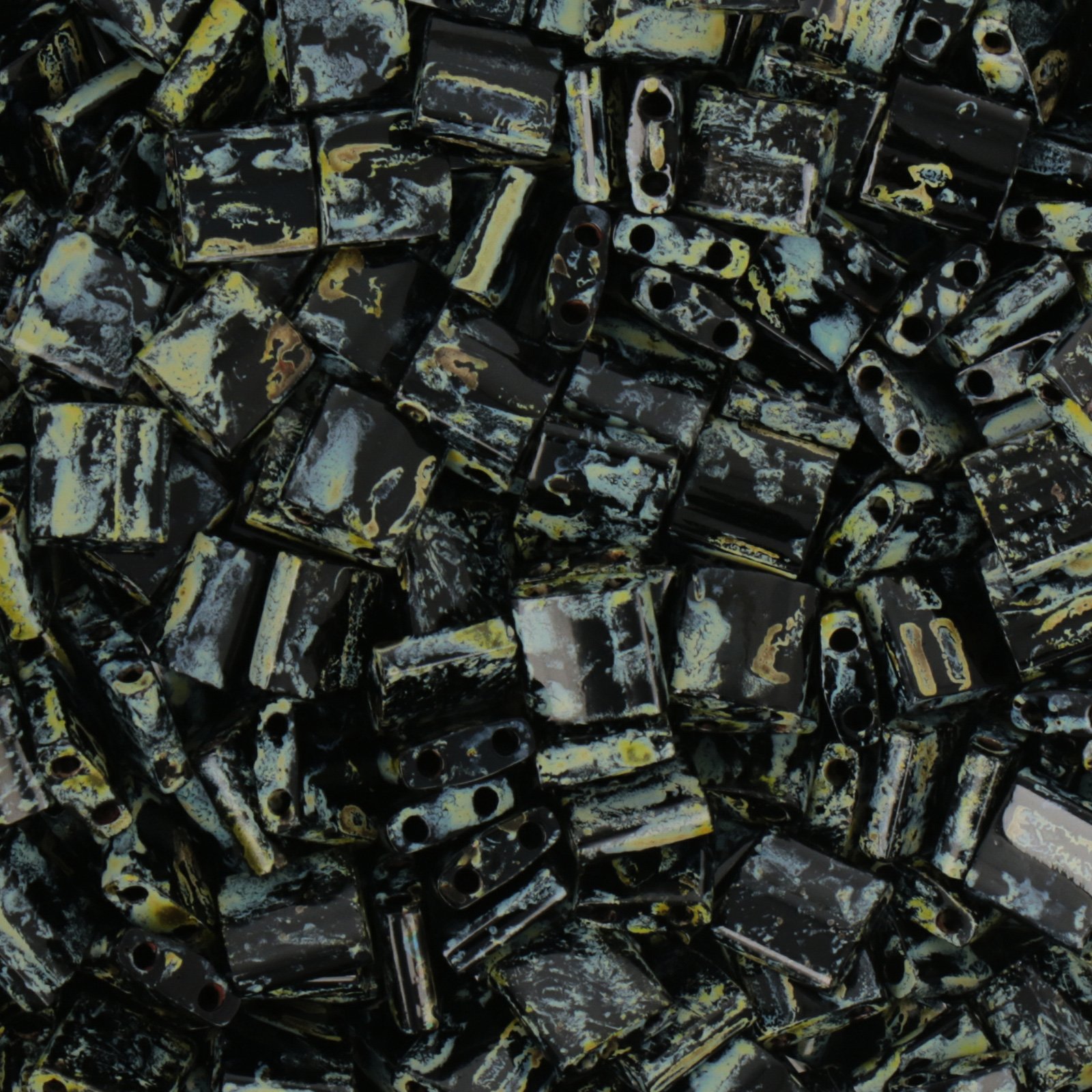 miyuki tila beads - matte smoky black picasso 5mm | 5gr