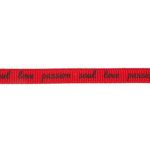 red printed ribbon - passion, soul, love - 7mm | 1mt