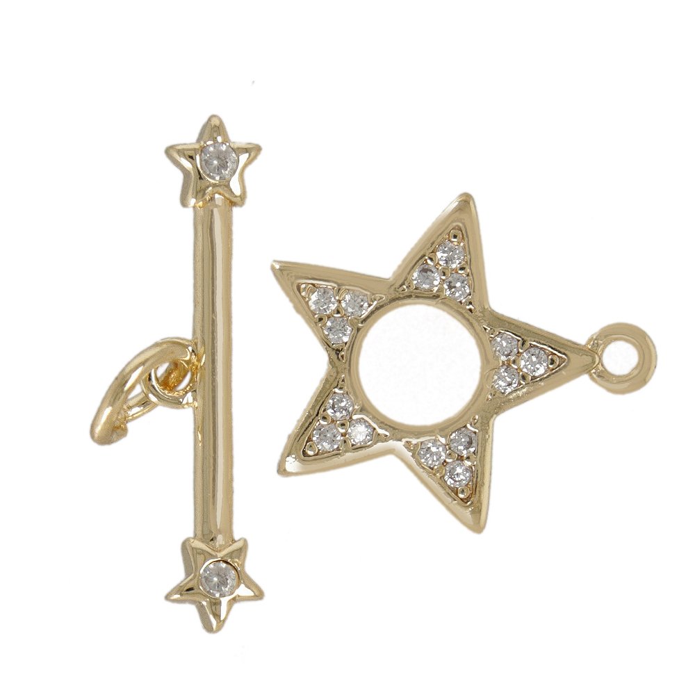 metal cz gold plated toogle clasp star 15mm | 1pc