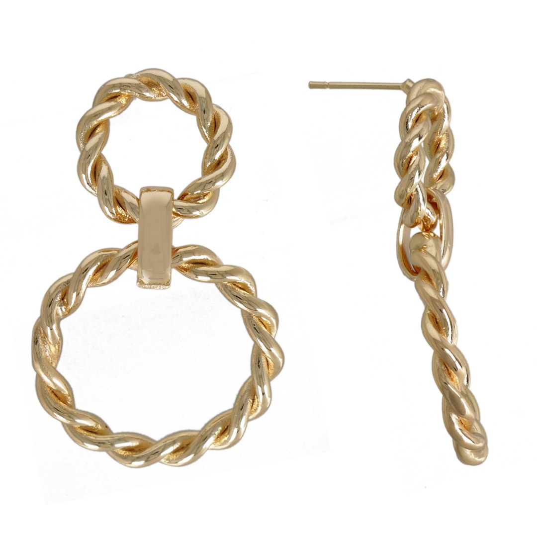 gold plated circles twist post earring 40x26mm | 2pc
