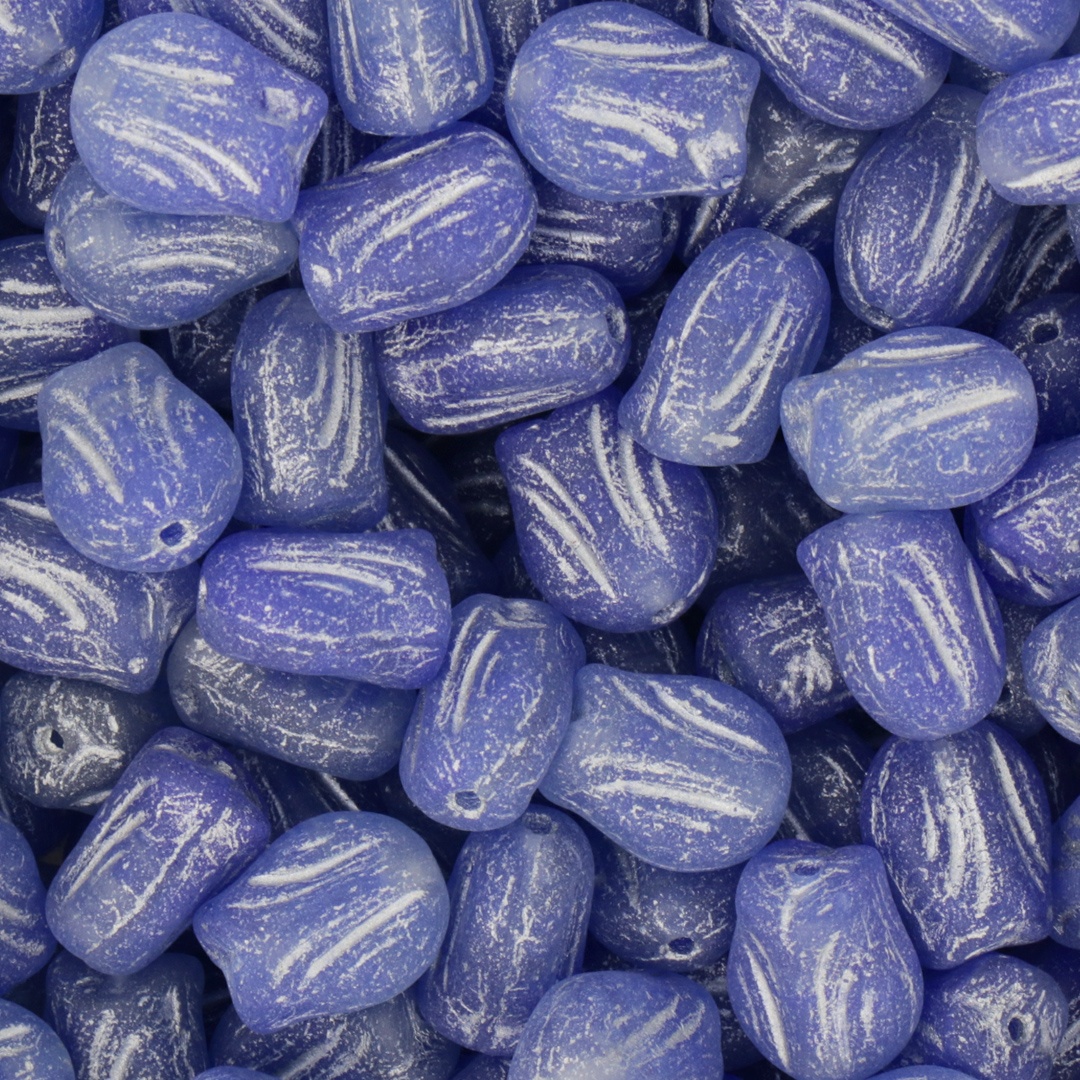 mini tulip beads matte blue/silver 9x7mm | 15pc