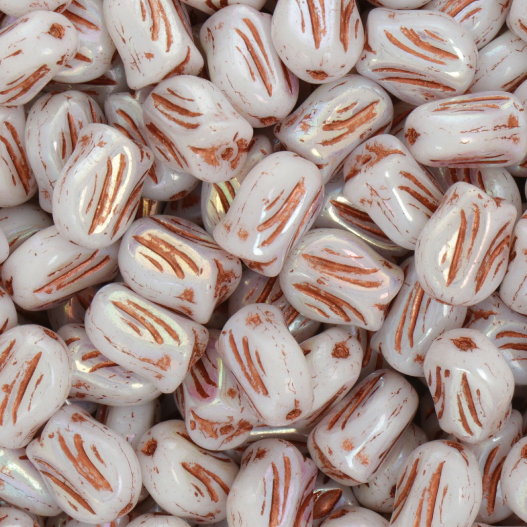 böhmische glas mini tulip opaque white ab/copper 9x7mm | 15st