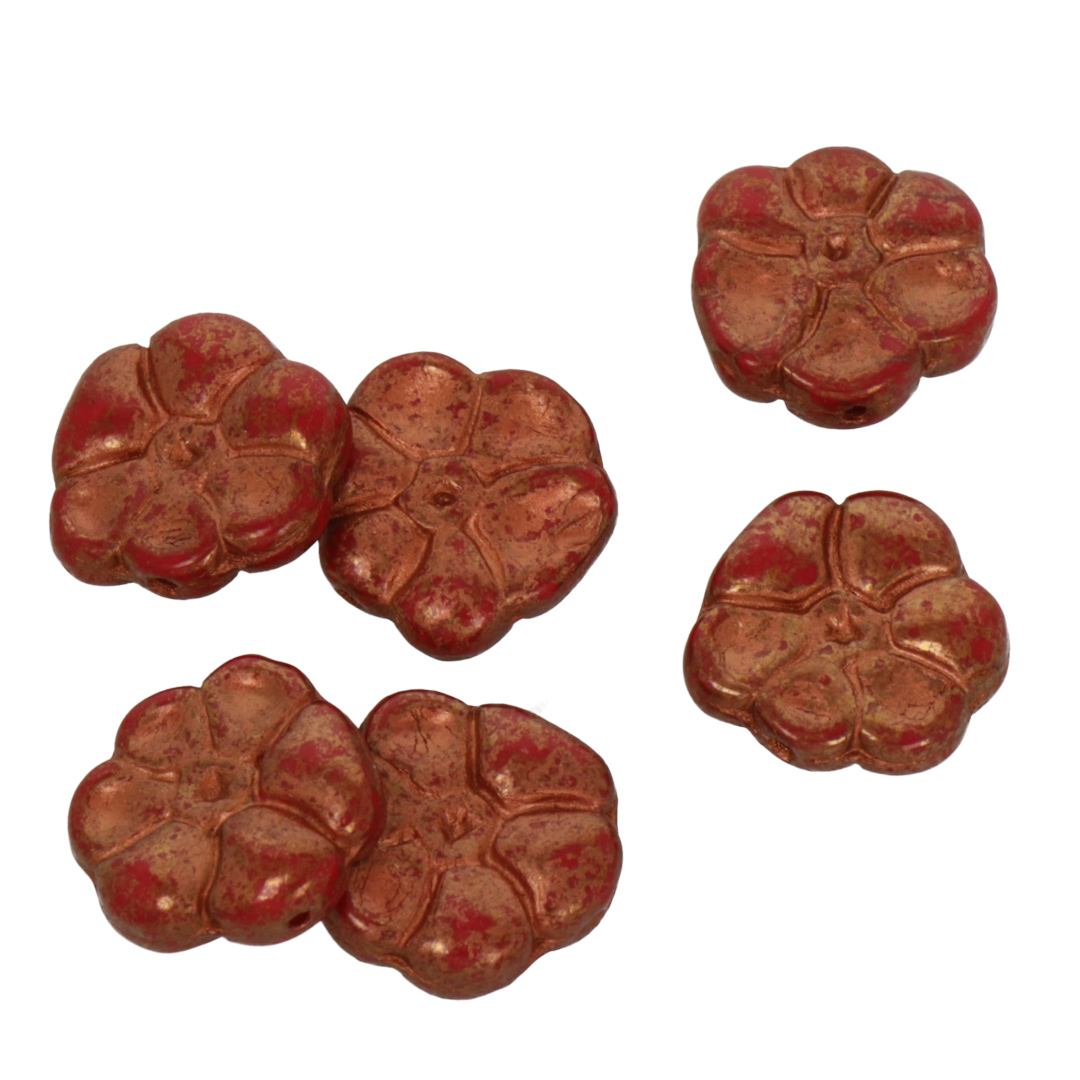 böhmische glas primrose opaque red copper 15mm | 8st