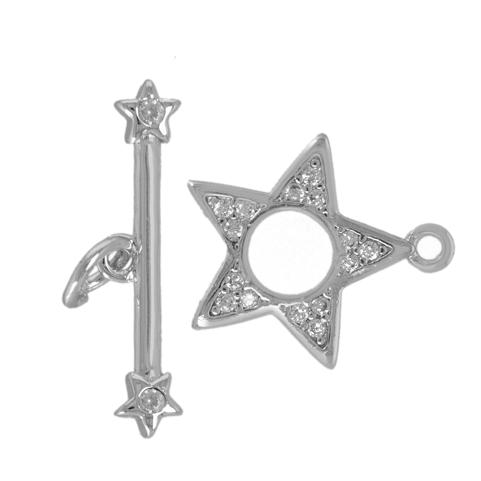 metal cz silver rhodium plated toogle clasp star 15mm | 1pc