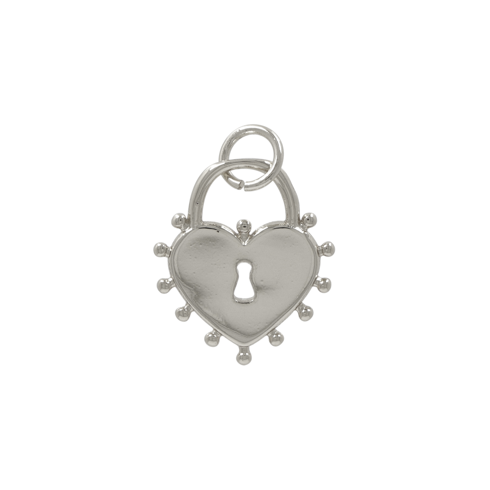 rhodium silver plated heart padlock charm 16x13mm | 1pc