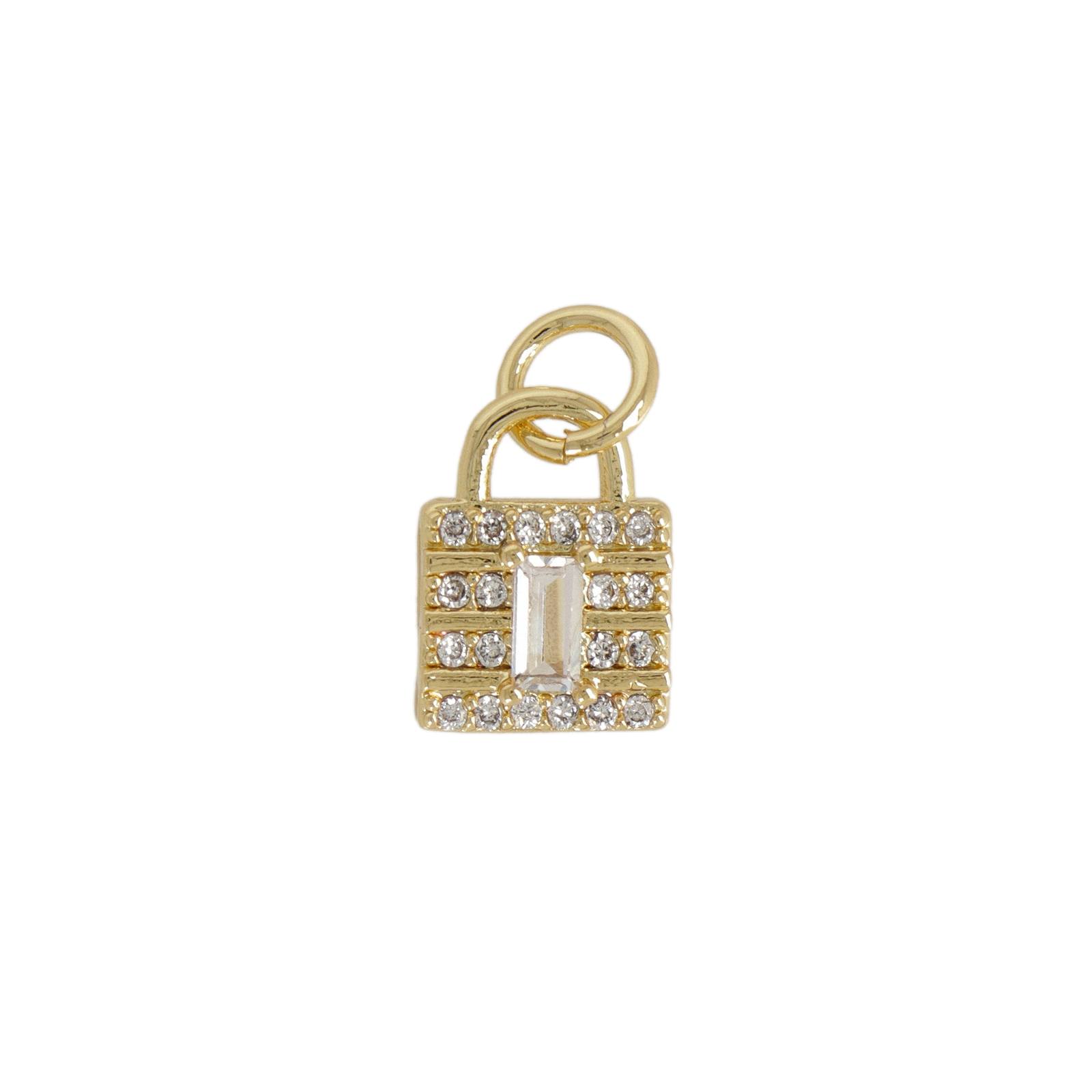 gold plated metal cz charm - padlock 10x7,5mm | 1pc