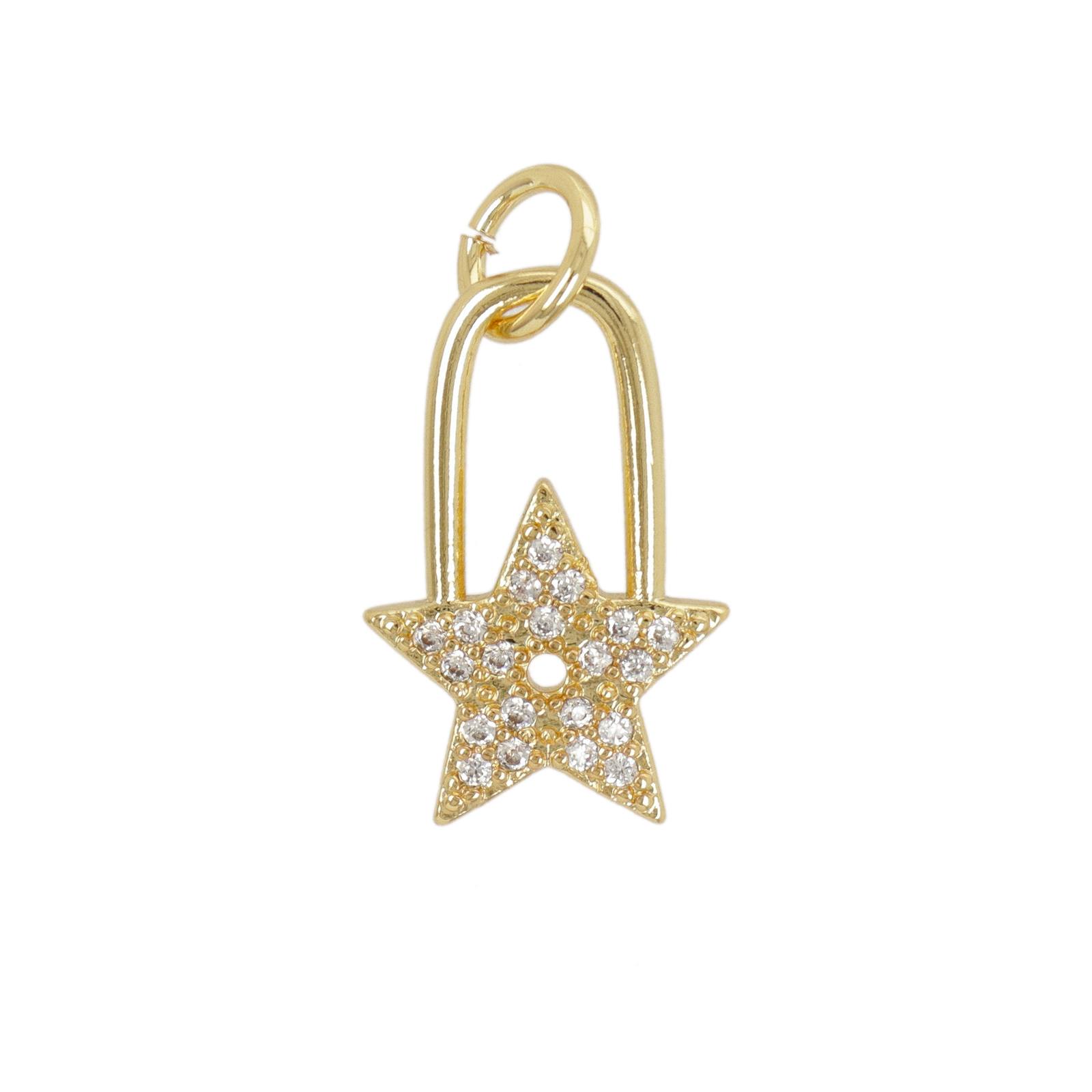 gold plated metal cz charm - star padlock 15x10mm | 1pc