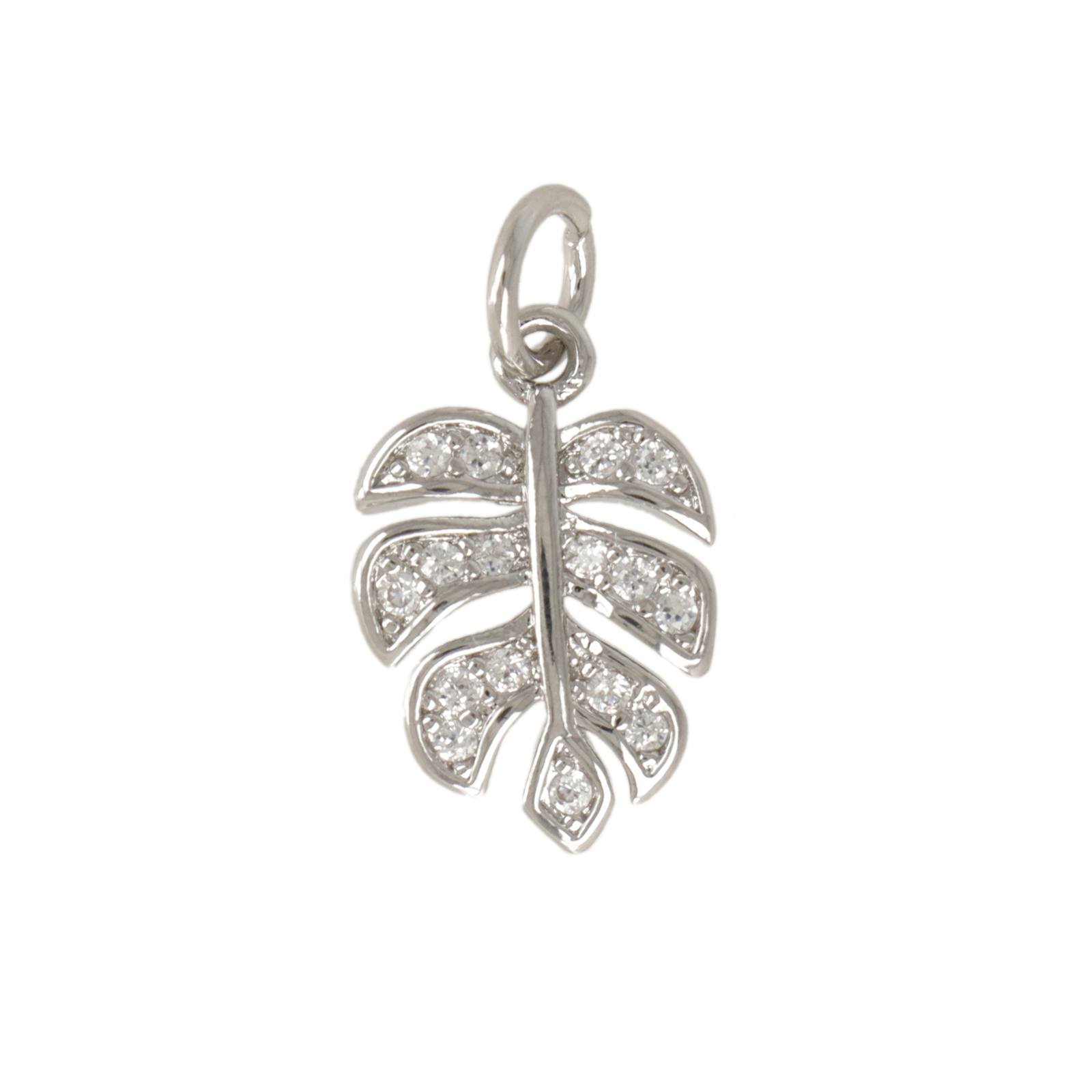 anhänger metal cz versilbert monstera 14x10mm | 1st