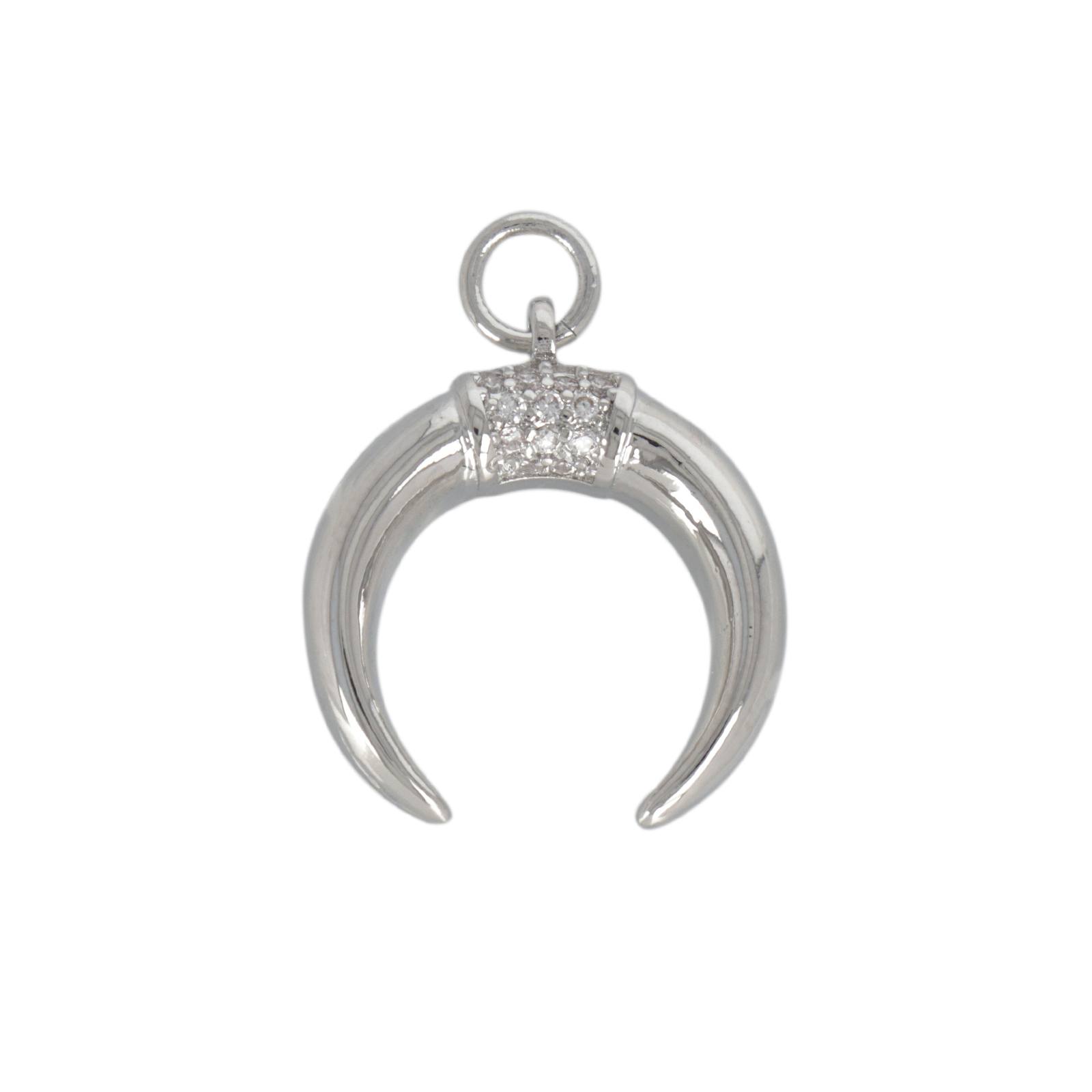 anhänger metal cz rhodium versilbert horn 18x16mm | 1st