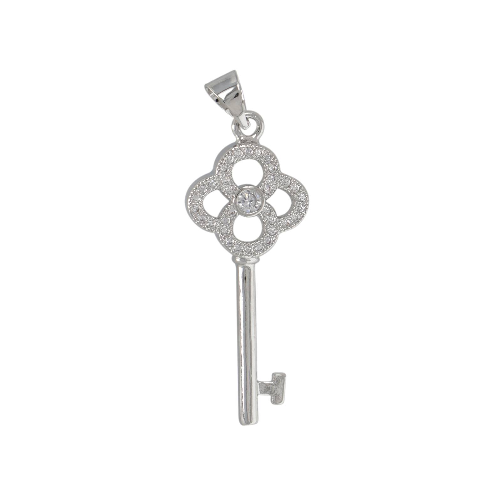 anhänger metal cz rhodium versilbert schlüssel 30x14mm | 1st