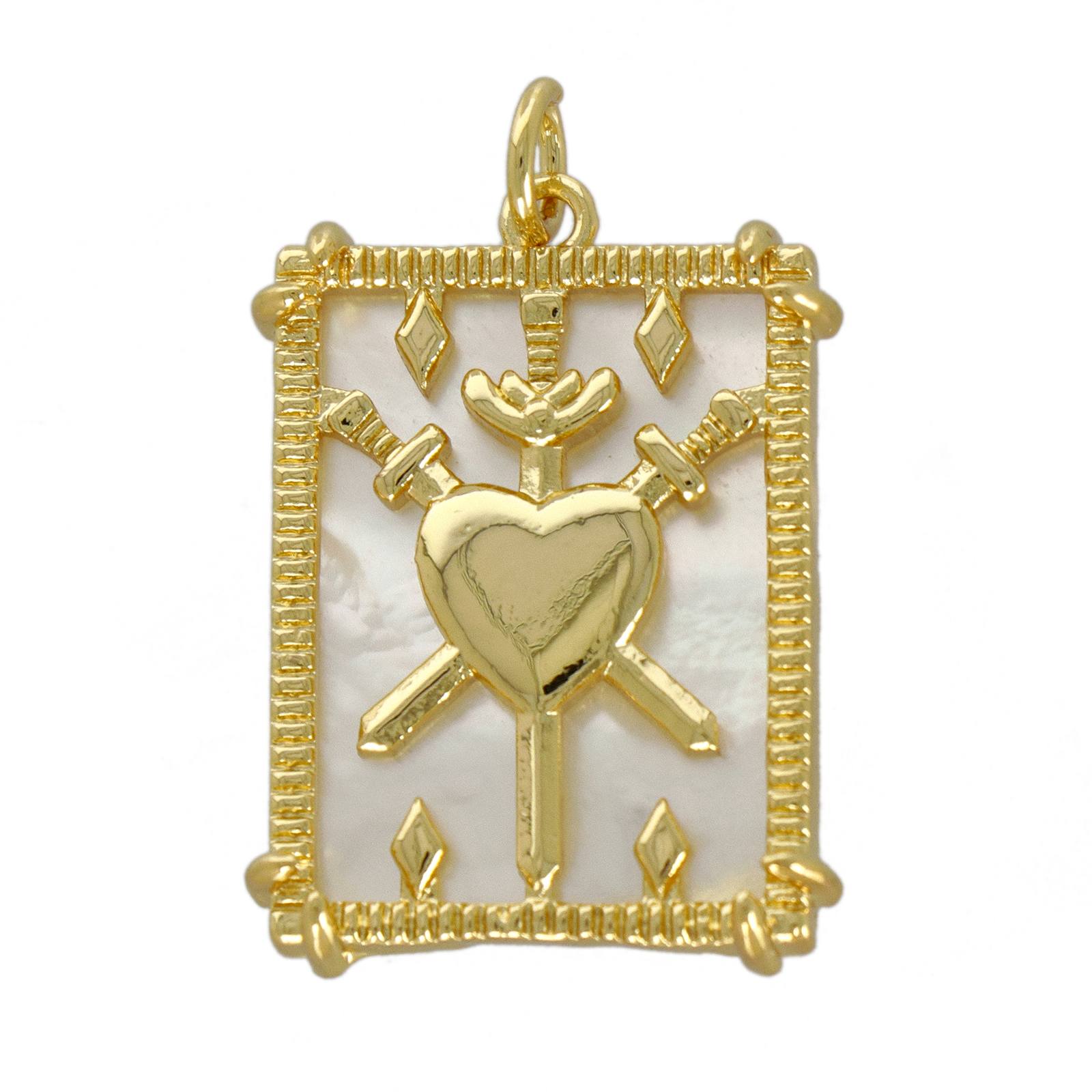 gold plated mop pendant - framed sacred heart 22x17mm | 1pc