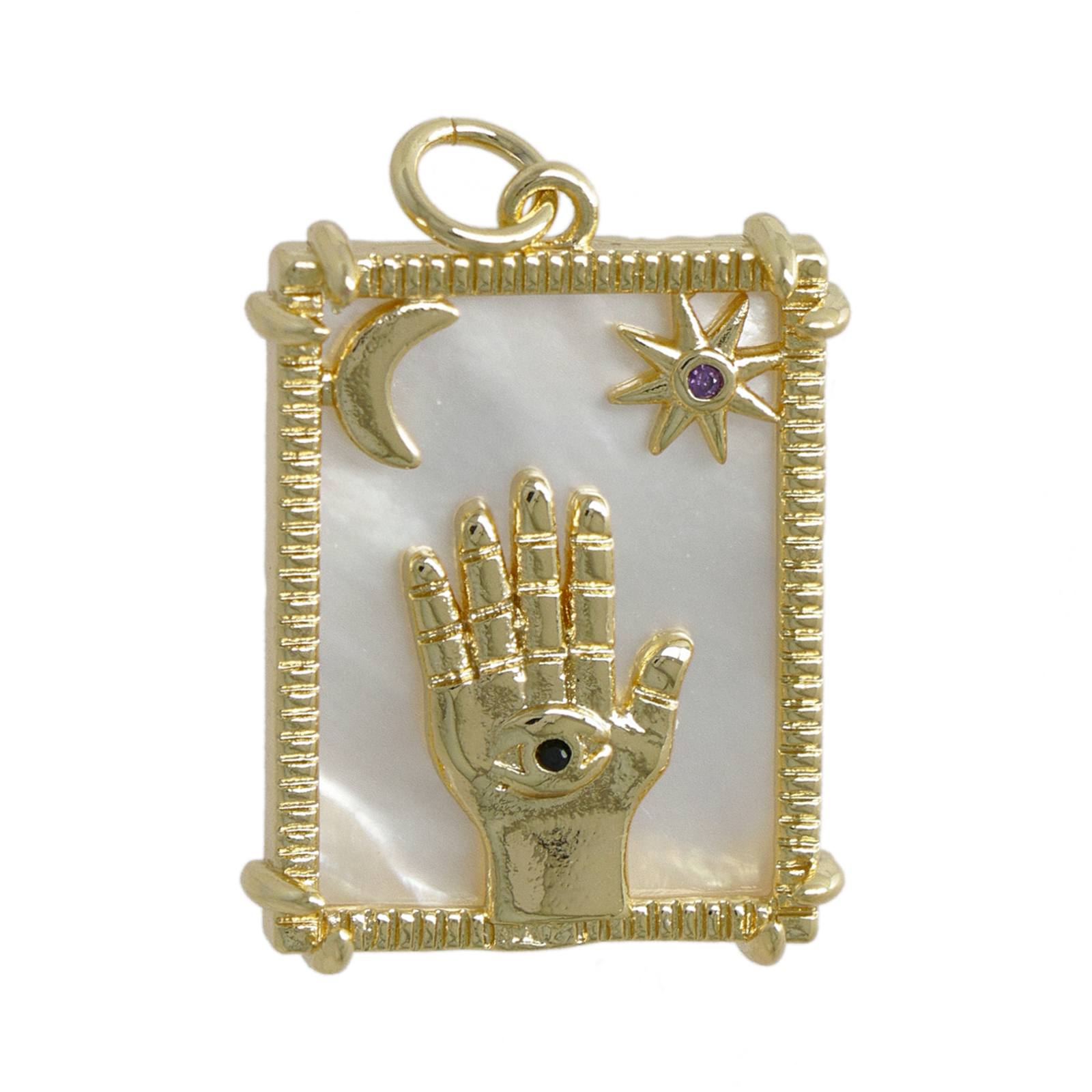 gold plated mop pendant - framed hand 22x17mm | 1pc