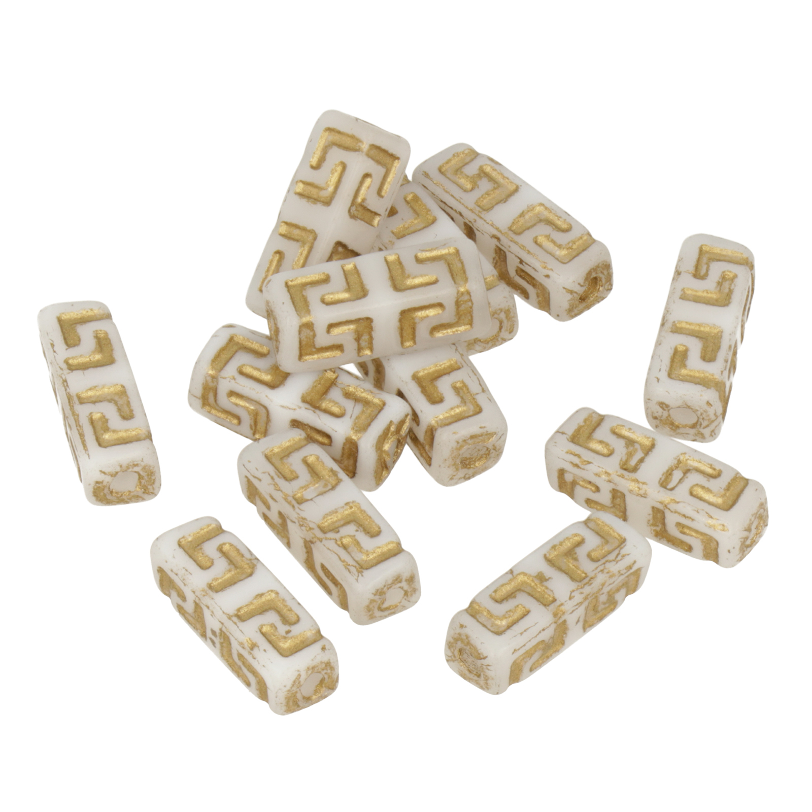 böhmische glas perlen - white/gold celtic block 15x5mm | 10st