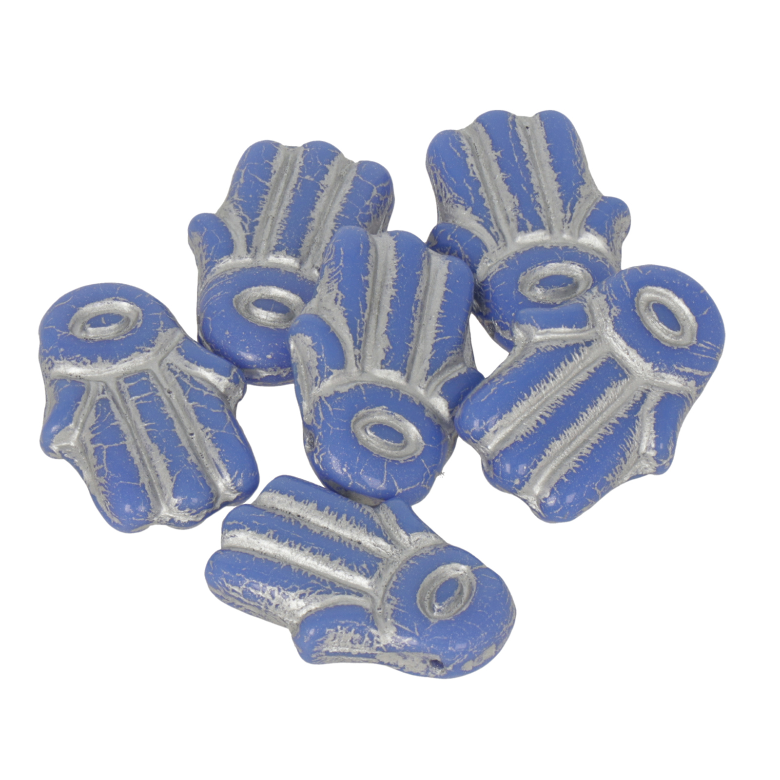 pressed czech glass beads - blue hamsa hand 20x14mm | 4pc