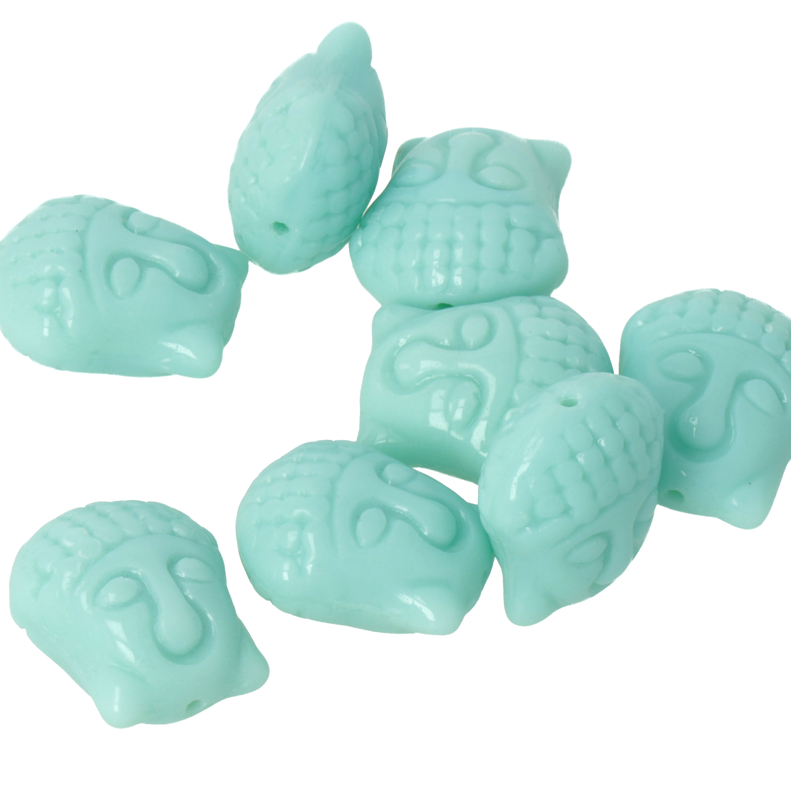 pressed czech glass beads - turquoise buddha 15mm | 2pc