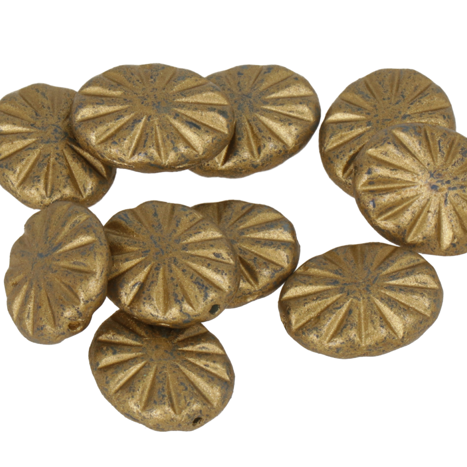 pressed czech glass beads - antique gold carved ovale 14x12mm | 10pc