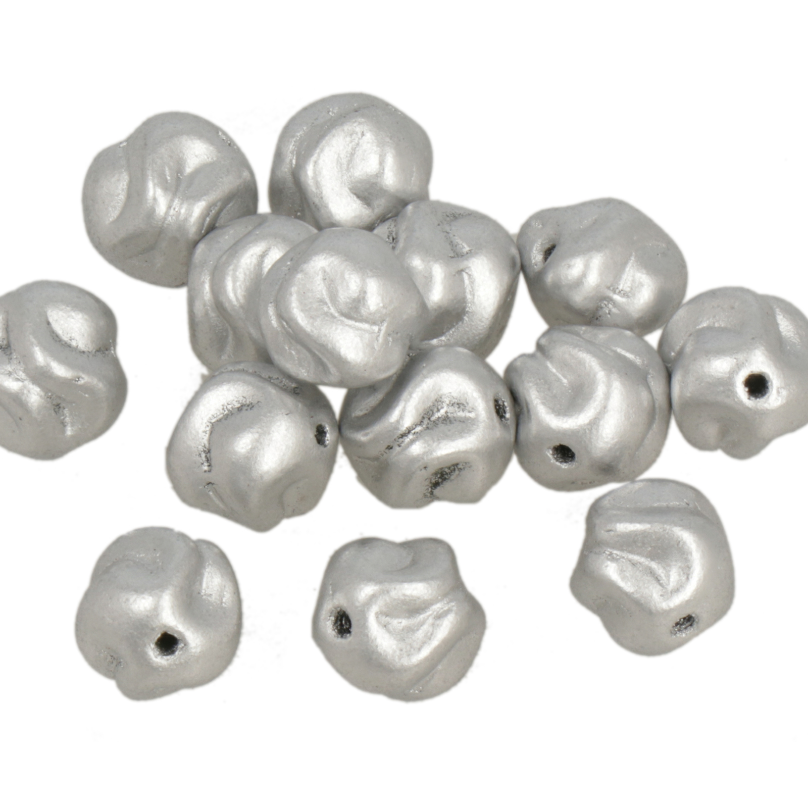pressed czech glass beads - silver yarn ball 8mm | 20pc