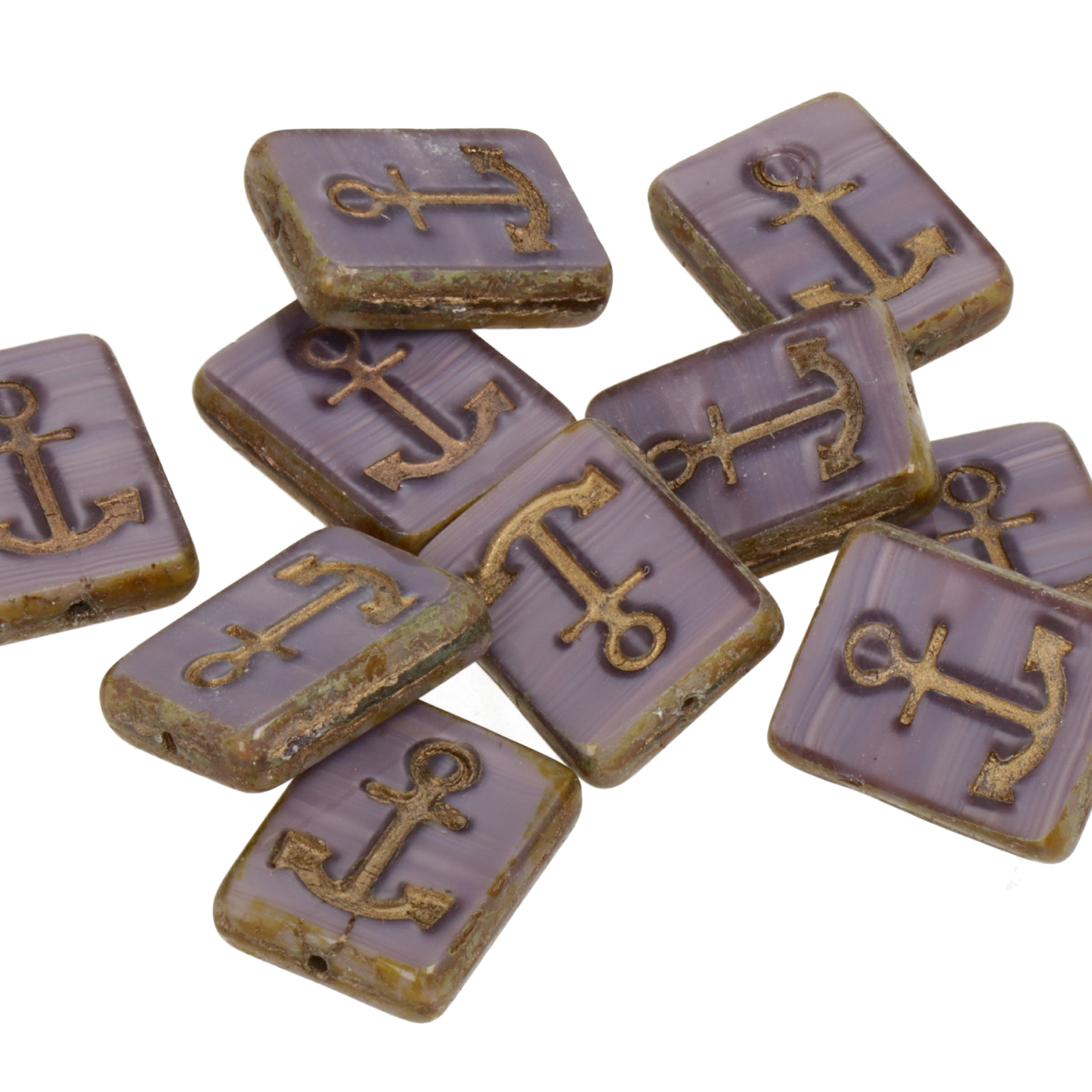 pressed czech glass beads - purple anchor rectangle 18x12mm | 4pc