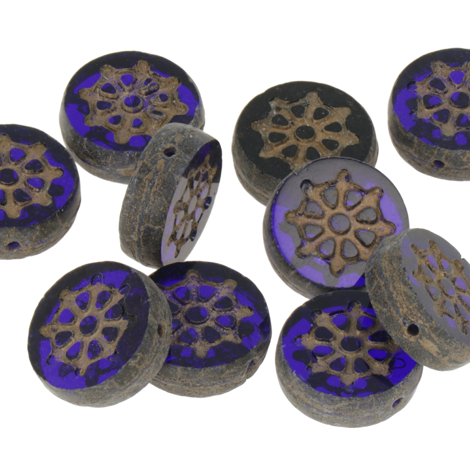 böhmische glas perlen - turquoise carved sheibe 14x12mm | 4st