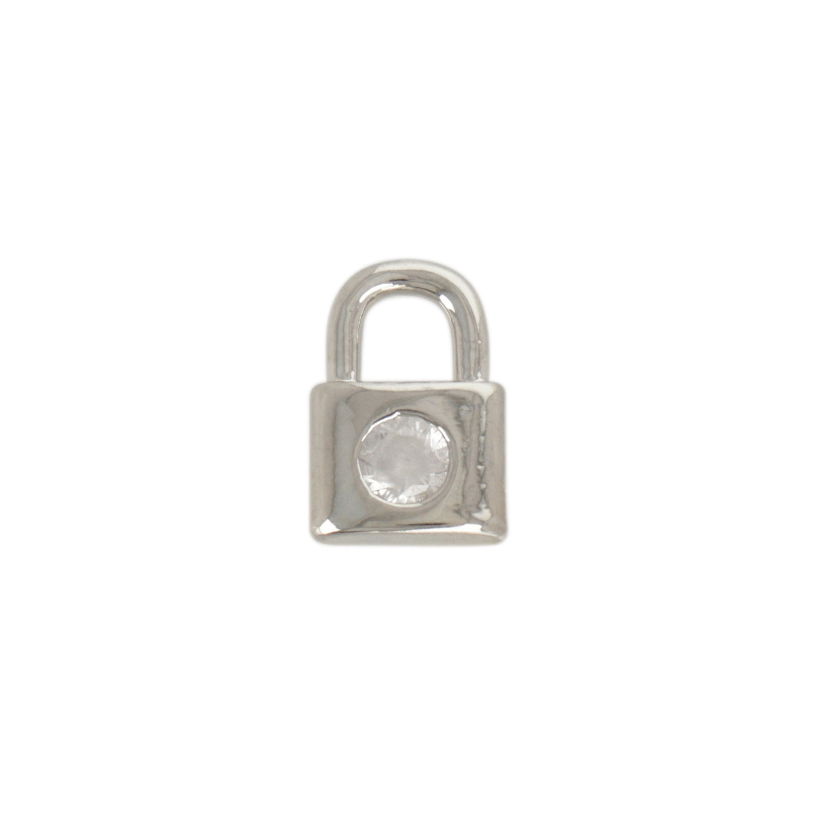 rhodium silver plated padlock charm with cz 9x6mm | 2pc