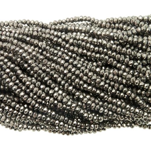 metallic silver chinese crystal faceted roundelle 4x3mm | 1 strand