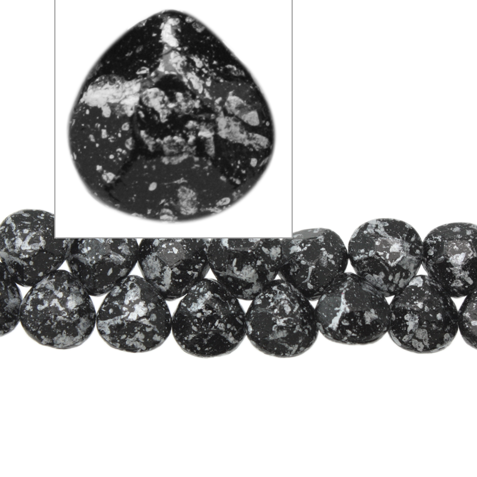 czech glass faceted drop tweedy silver 10x9mm | 15pc