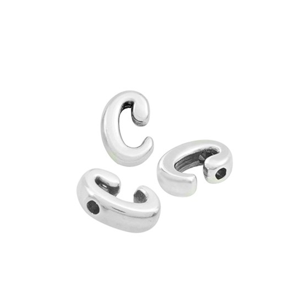 antique silver plated alphabet letter bead "c" 8x6mm | 1pc