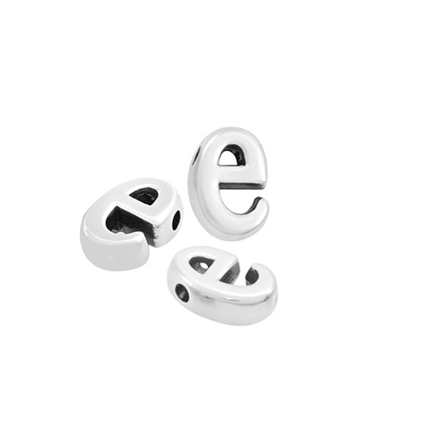antique silver plated alphabet letter bead "e" 8x6mm | 1pc