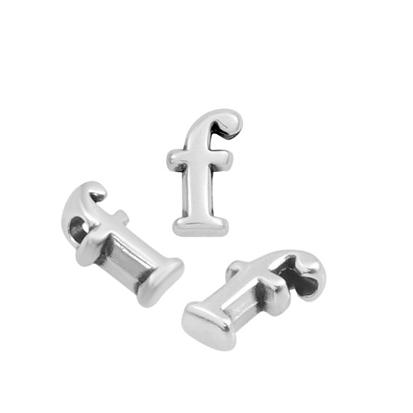 antique silver plated alphabet letter bead "f" 8x4mm | 1pc