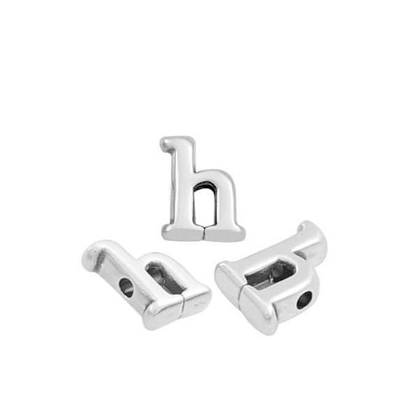 antique silver plated alphabet letter bead "h" 8x6mm | 1pc